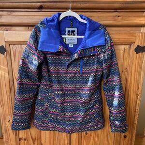 Burton Dry Ride Snowboarding Ski Jacket Striped Fair Isle Women Coat Small